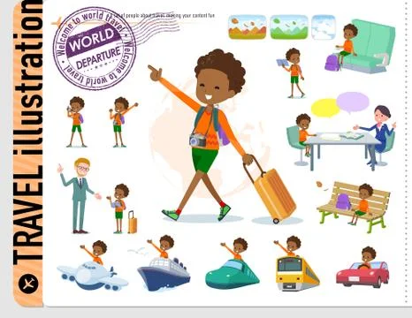 Flat type perm hair boy black travel Stock-Illustration
