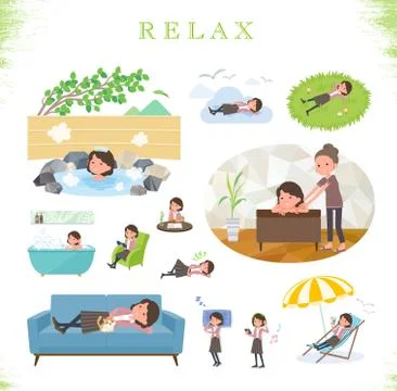 Flat type Pink jacket Middle women relax Stock Illustration