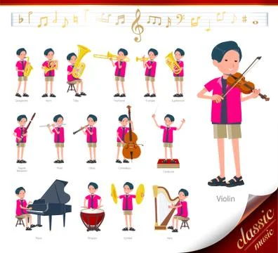 Flat type pink shirt man classic music Stock Illustration