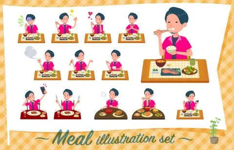 Flat type pink shirt man Meal Stock Illustration
