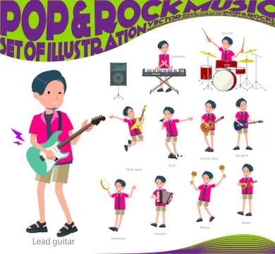 Flat type pink shirt man pop music Illustrazione stock
