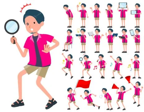 Flat type pink shirt man Action Illustrazione stock
