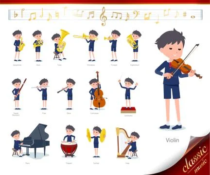 Flat type primary school boy classic music Illustrazione stock