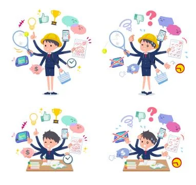 Flat type primary school boy mulch task Ilustración de archivo