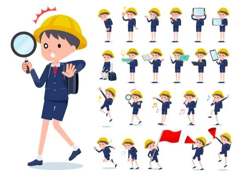 Flat type primary school boy Action Stock-Illustration