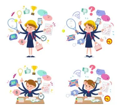 Flat type primary school girl mulch task Illustrazione stock