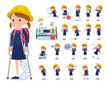 Flat type primary school girl sickness Illustrazione stock