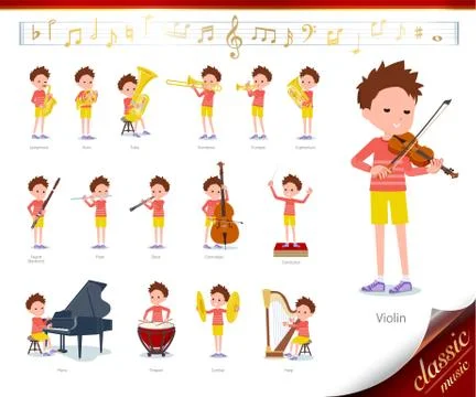 Flat type Red clothing short hair boy classic music Stock Illustration
