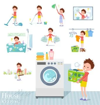 Flat type Red clothing short hair boy housekeeping Illustrazione stock