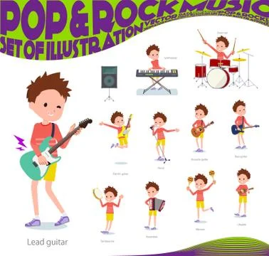 Flat type Red clothing short hair boy pop music Stock Illustration