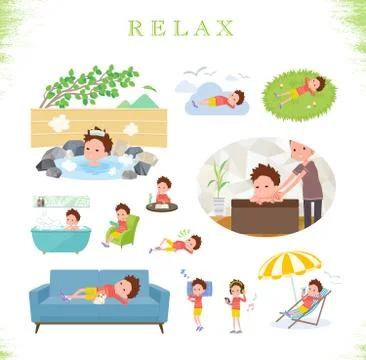 Flat type Red clothing short hair boy relax Stock-Illustration