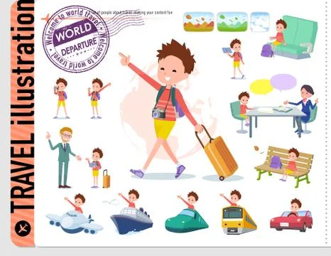 Flat type Red clothing short hair boy travel Illustrazione stock