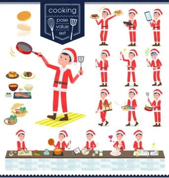 Flat type Santa Claus Costume dad cooking Stock Illustration