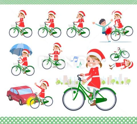 Flat type Santa Claus girl city cycle Stock Illustration