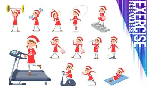 Flat type Santa Claus girl exercise Stock Illustration