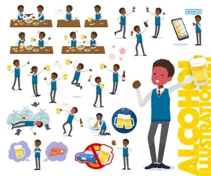 Flat type school boy black alcohol Stock Illustration