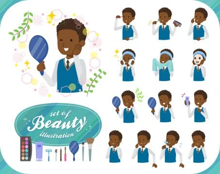 Flat type school boy black beauty Illustrazione stock
