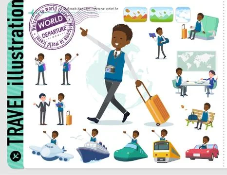 Flat type school boy black travel Stock Illustration