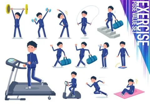 Flat type school boy Blue jersey exercise Stock-Illustration