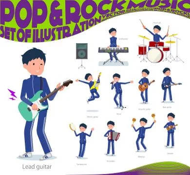 Flat type school boy Blue jersey pop music Stock Illustration