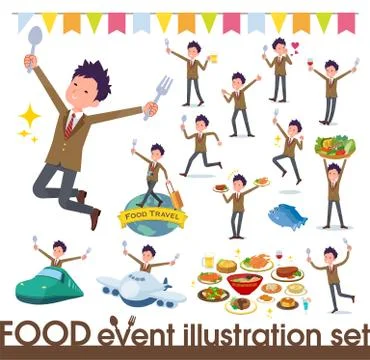 Flat type school boy Brown Blazer food festival Illustrazione stock