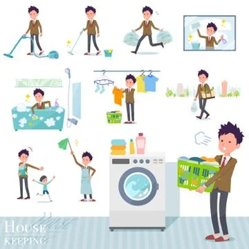 Flat type school boy Brown Blazer housekeeping Stock Illustration