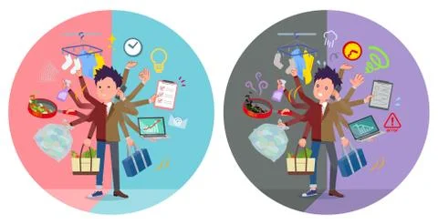 Flat type school boy Brown Blazer mulch task switch 스톡 일러스트