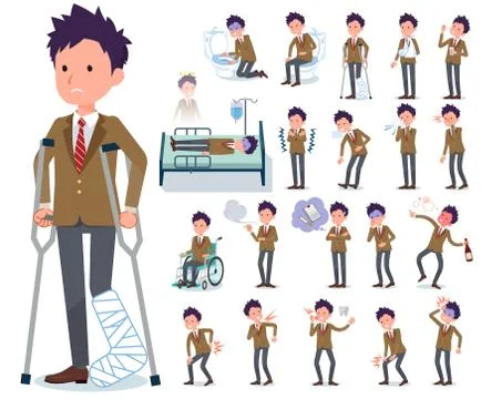 Flat type school boy Brown Blazer sickness Illustrazione stock