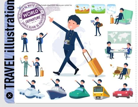 Flat type school boy gakuran travel Illustrazione stock