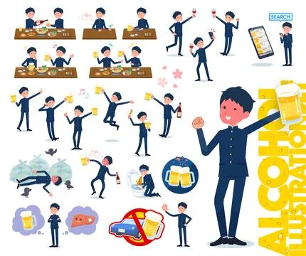 Flat type school boy gakuran alcohol Stock-Illustration