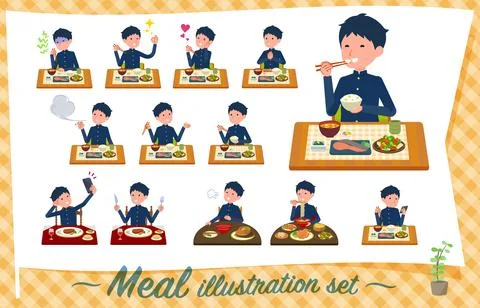Flat type school boy gakuran Meal Illustrazione stock