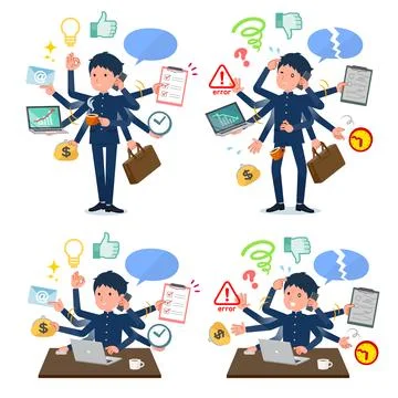 Flat type school boy gakuran mulch task Office Illustrazione stock
