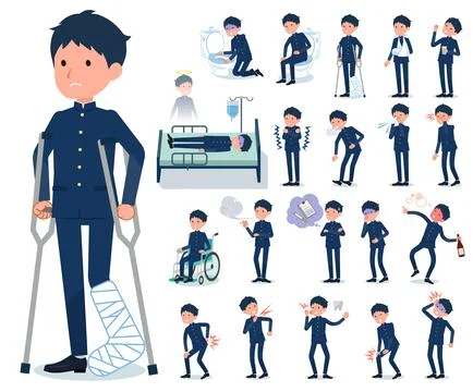 Flat type school boy gakuran sickness Stock Illustration
