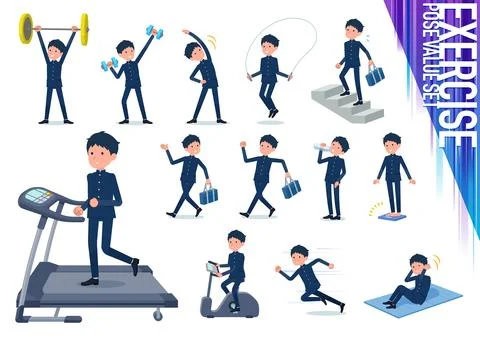 Flat type school boy gakuran exercise Stock Illustration