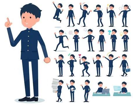 Flat type school boy gakuran emotion Stock Illustration