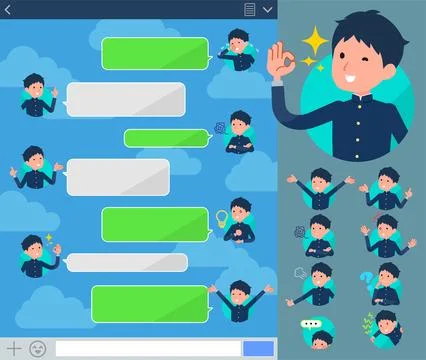 Flat type school boy gakuran sns Stock Illustration