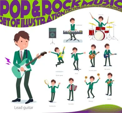 Flat type school boy Green Blazer pop music Illustrazione stock