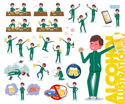 Flat type school boy green jersey alcohol Illustrazione stock