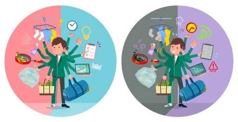 Flat type school boy green jersey mulch task switch 스톡 일러스트