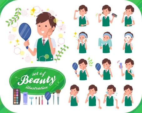 Flat type school boy green vest summer beauty Stock-Illustration