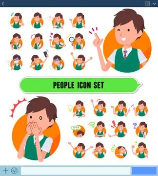 Flat type school boy green vest summer icon Illustrazione stock