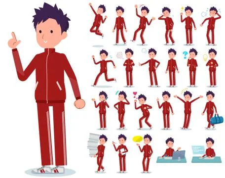 Flat type school boy red jersey emotion 스톡 일러스트
