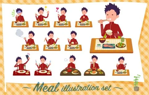 Flat type school boy red jersey Meal Stock-Illustration