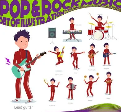 Flat type school boy red jersey pop music Stock-Illustration