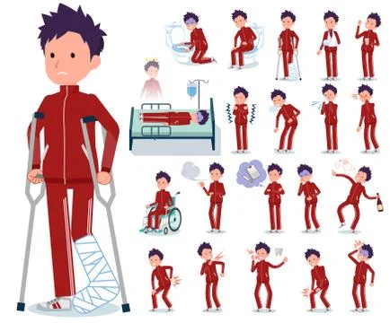 Flat type school boy red jersey sickness Stock Illustration