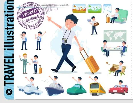 Flat type school boy short sleeve summer travel Stock Illustration