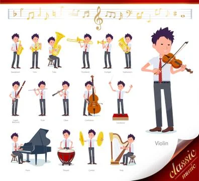Flat type school boy short sleeve necktie summer classic music Stock-Illustration