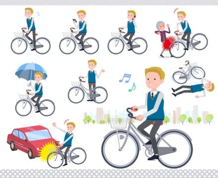 Flat type school boy White city cycle Stock Illustration