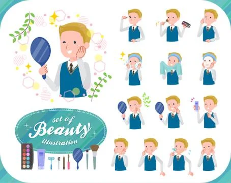 Flat type school boy White beauty Stock Illustration