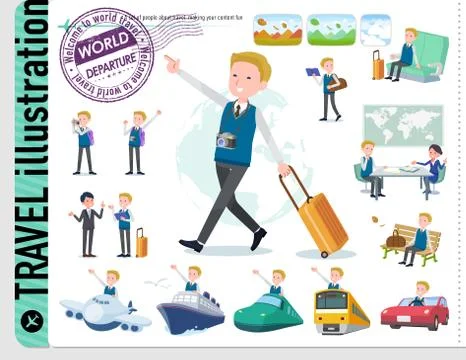 Flat type school boy White travel Stock Illustration